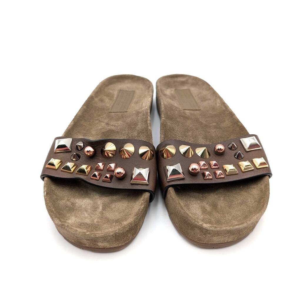 Pedro Garcia Anouk Spike Stud Slide Sandals Women's Brown Size US8.5 EU38.5 - Picture 2 of 11